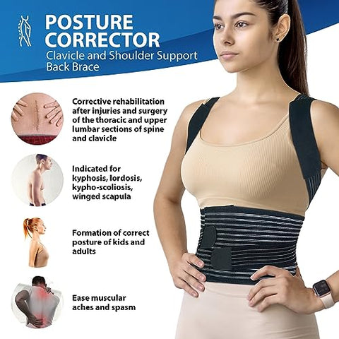 Image of ORTONYX Posture Corrector Clavicle and Shoulder Support Back Brace for Men and Women, Upper and Lower Back Pain Relief - Scoliosis, Hunchback, Hump, Thoracic, Spine Corrector/8247