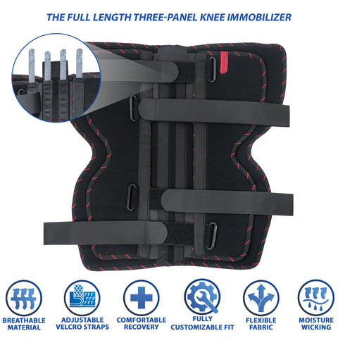 Image of Adjustable Tri-Panel Straight Leg Support Knee Immobilizer Brace