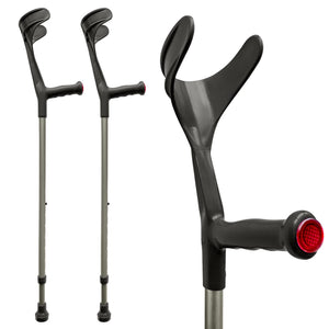 ORTONYX Forearm Crutches for Adults 1 Pair - Open Cuff - Handle with Light Reflector - Built-in Height Adjustment Clip - High Density Sturdy Aluminum - 308lb Max / AL01