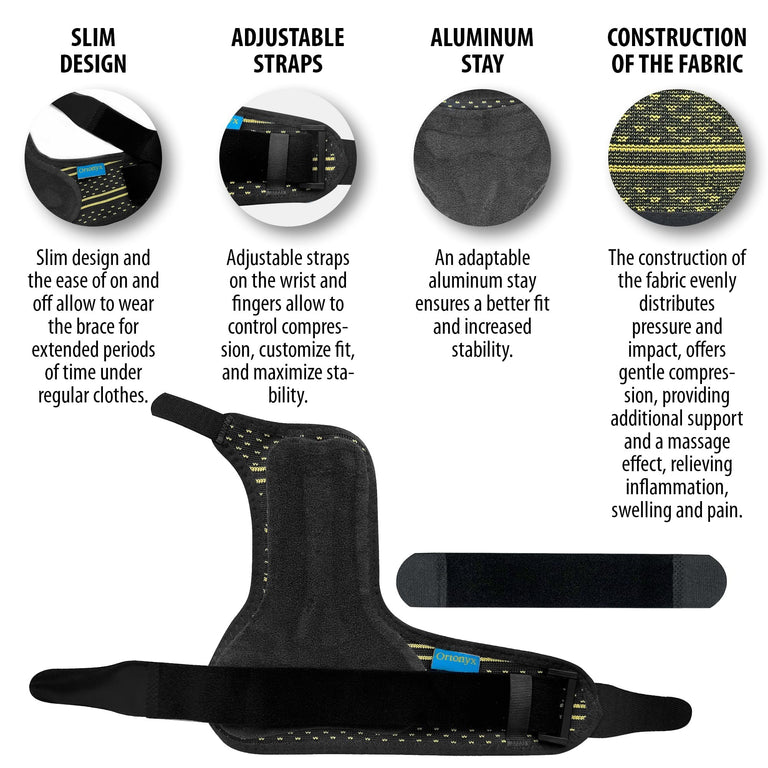 ORTONYX Pinky Finger Splint – Boxer Fracture Brace for 4th & 5th Finger, Ulnar Gutter Support, Metacarpal Immobilizer, Breathable & Adjustable Hand Brace for Left or Right Hand / KB434 Black