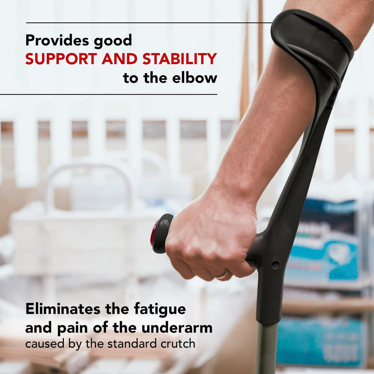 ORTONYX Forearm Crutches for Adults 1 Pair - Open Cuff - Handle with Light Reflector - Built-in Height Adjustment Clip - High Density Sturdy Aluminum - 308lb Max / AL01