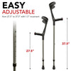 Image of ORTONYX Forearm Crutches for Adults 1 Pair - Open Cuff - Handle with Light Reflector - Built-in Height Adjustment Clip - High Density Sturdy Aluminum - 308lb Max / AL01