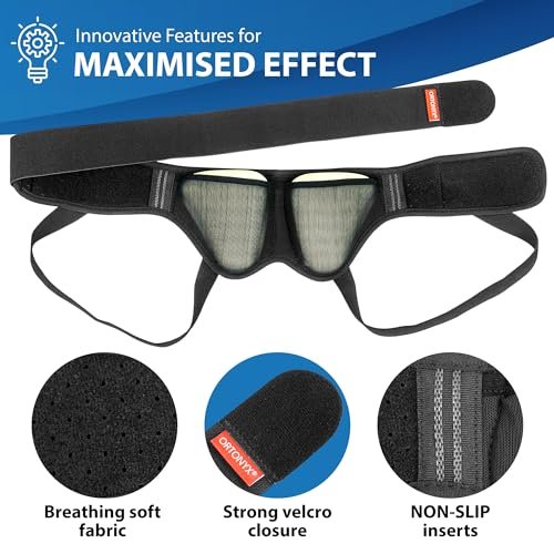 Inguinal Hernia Belt for Men and Women - Adjustable Support Brace with Removable Compression Pads