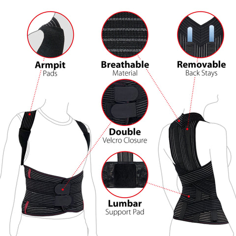 Full Back Support Brace with Removable Dorso-lumbar Pad / Posture Corrector Clavicle and Shoulder Support
