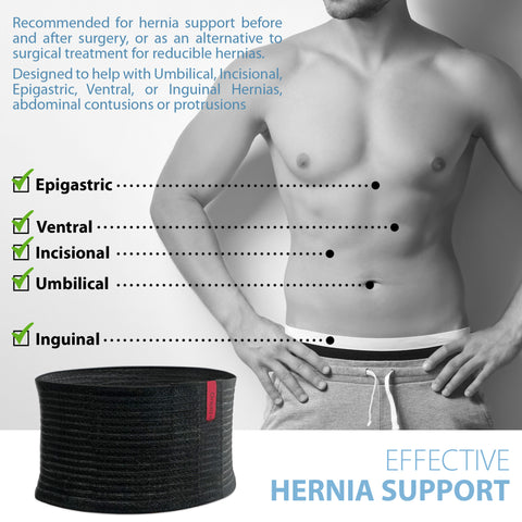Premium Umbilical Hernia Belt for Men and Women - Abdominal Support Binder - Black