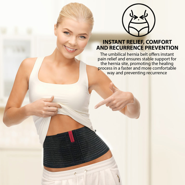 Premium Umbilical Hernia Belt for Men and Women - Abdominal Support Binder - Black