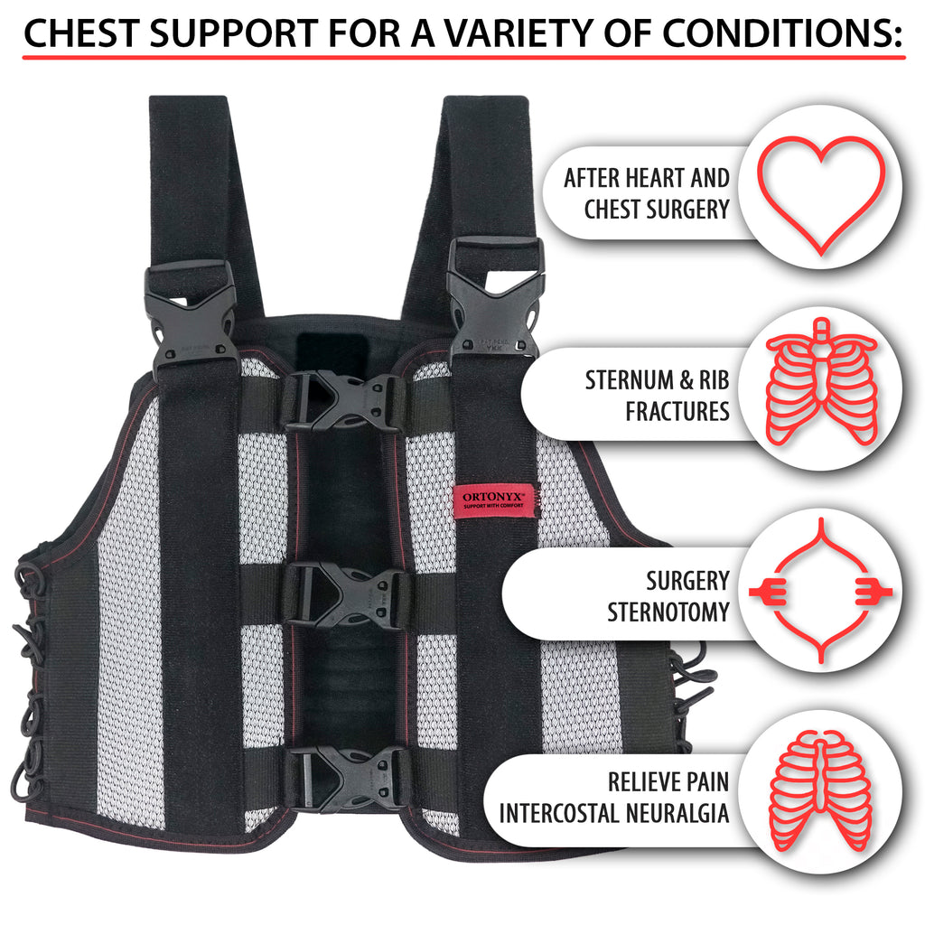 Armor Adult Unisex Chest Support Brace with 2 Metal Inserts to Stabilize  the Thorax after Open Heart Surgery Thoracic Procedure or Fractures of the  Sternum or Rib Cage Black Color Size Medium