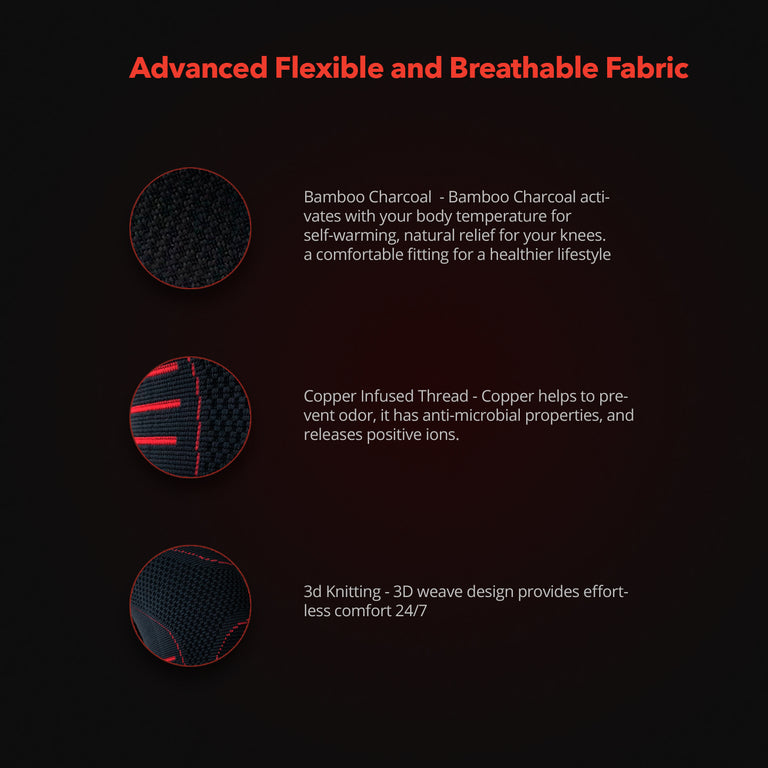 Bamboo Charcoal Copper Infused Compression Knee Sleeve (1 Pair)