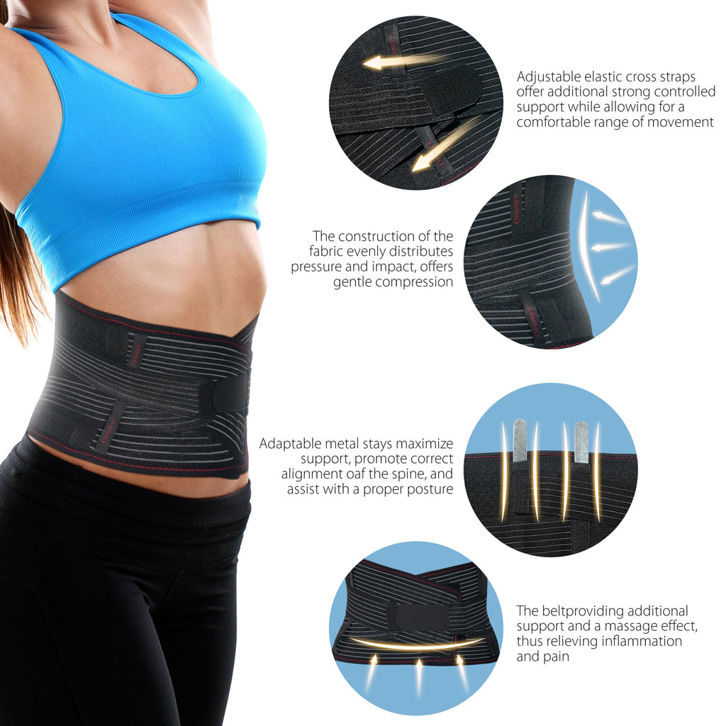 Lumbar Support Belt Lumbosacral Back Brace – Ergonomic Design and Breathable Material - Xs/S Black